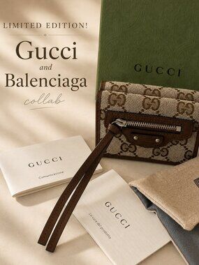 New Authentic GUCCI BALENCIAGA Collab Wallet - Limited Edition! Brown GG Canvas